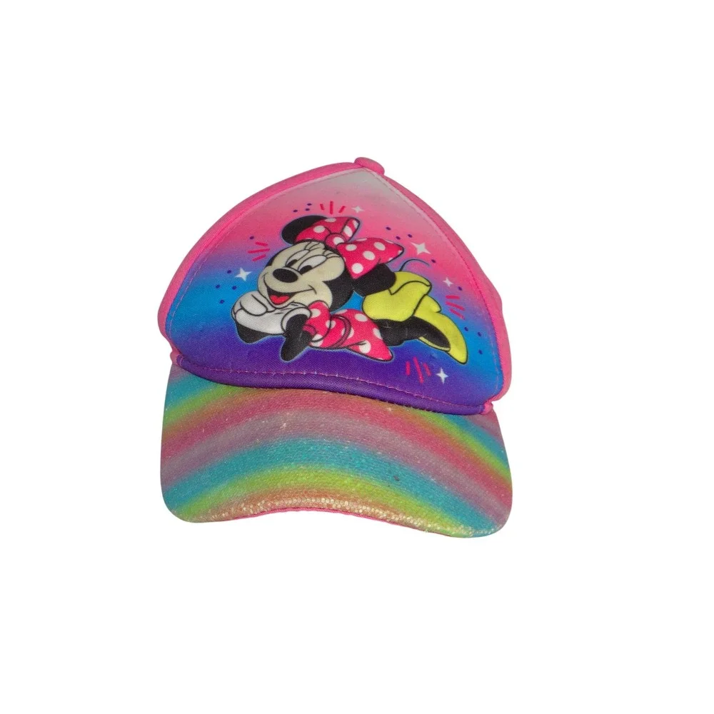 Disney Minnie Mouse Pink Rainbow Glitter Brim Baseball Cap Hat Adjustable 3453